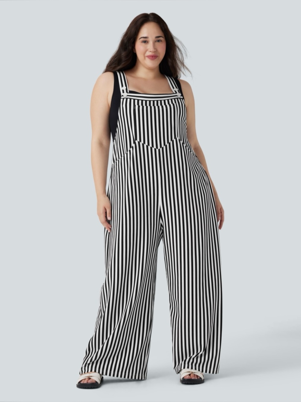 Halara Plus Size Stripe Waffle Overalls with Pockets *BRAND NEW*